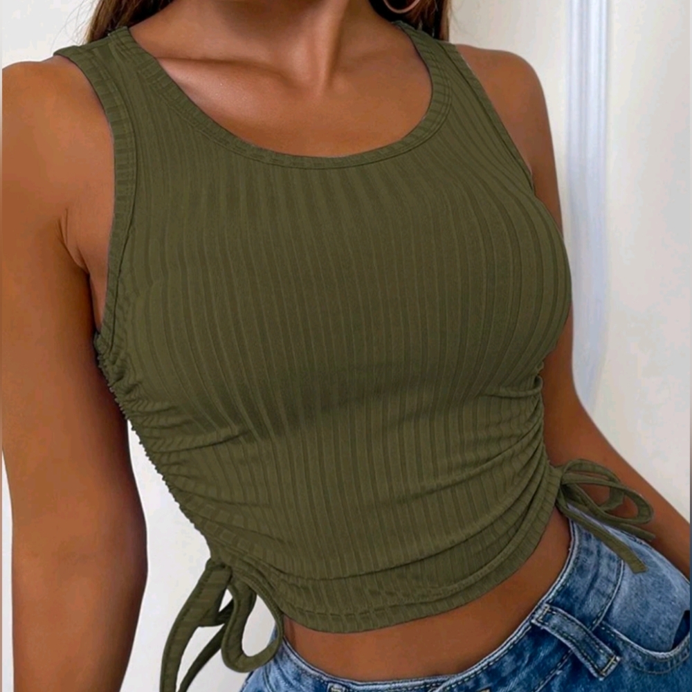 SHEIN Ribbed tank top size S. Functional side ties.